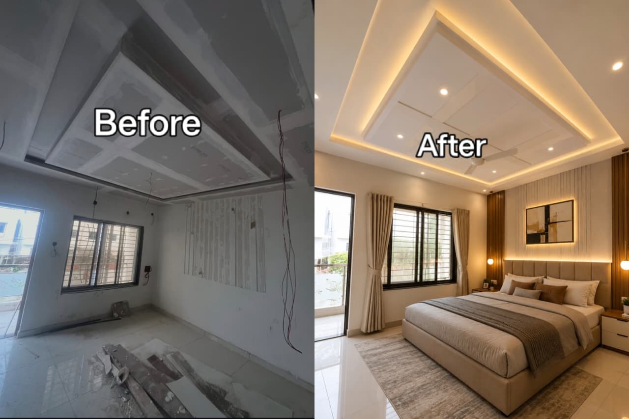 Gypsum False Ceiling before and after project